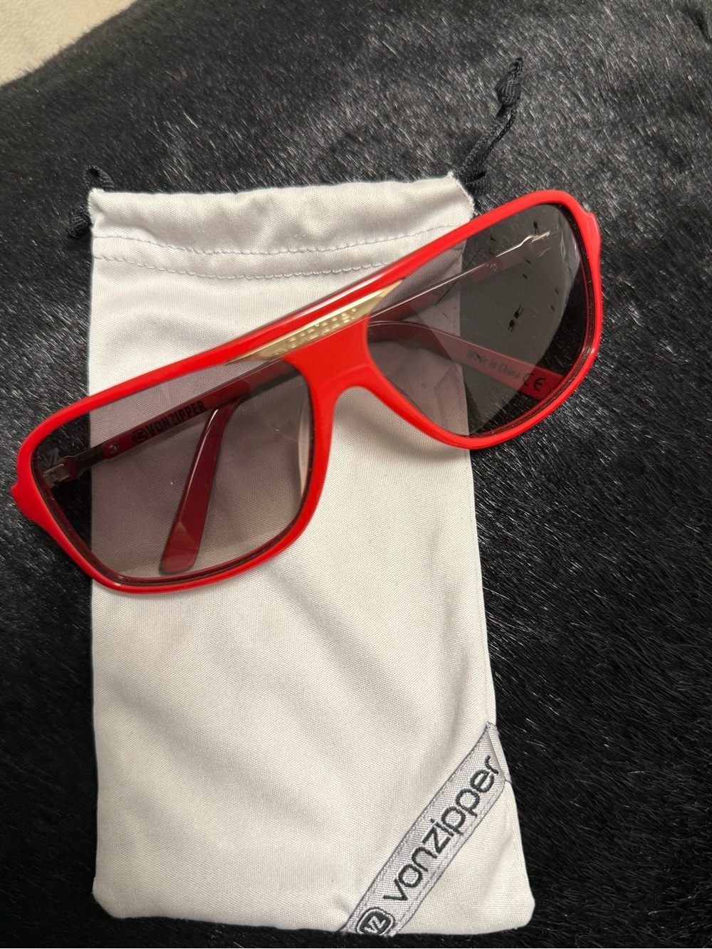 Vintage Von Zipper Rare Red Oversized Shield Sunglasses